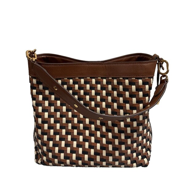 Fossil Jessie Leather Shoulder Bag Woven Colorway Brown/Black / Cream - Picture 9 of 15